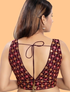 Wine Art Silk Floral Embroidered Blouse 